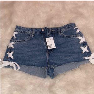 H&M Divided denim shorts with side ties